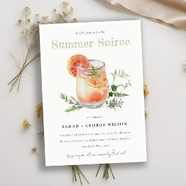 Convite Festa de Piscina de Cocktail Ivory Orange Summer S