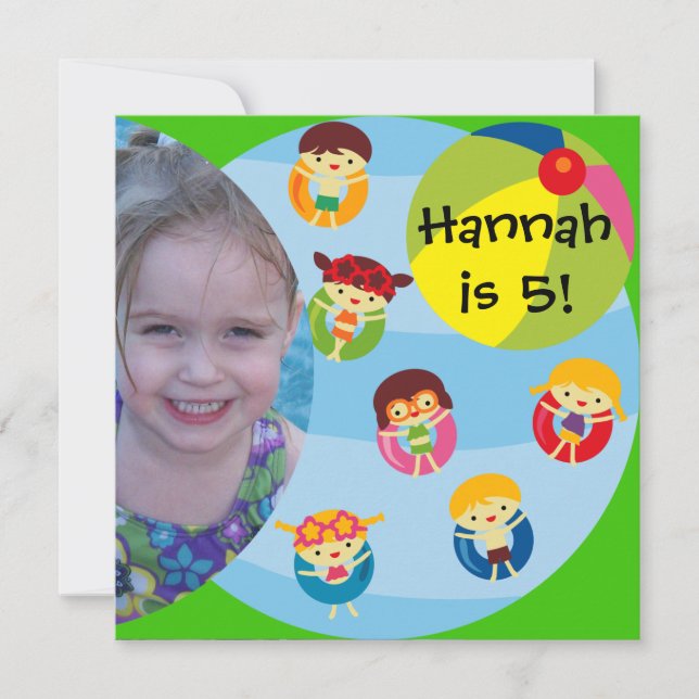 Convite Festa de Piscina de Fotografia Personalizada Nadan (Frente)