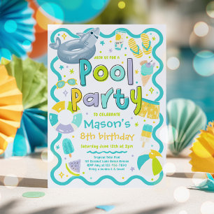 Convite Festa de Piscina de Menino Verão Tropical Natação
