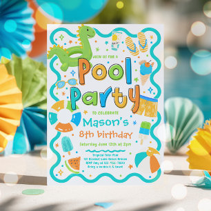 Convite Festa de Piscina de Menino Verão Tropical Natação