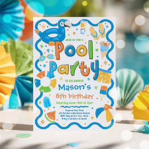 Convite Festa de Piscina de Menino Verão Tropical Natação