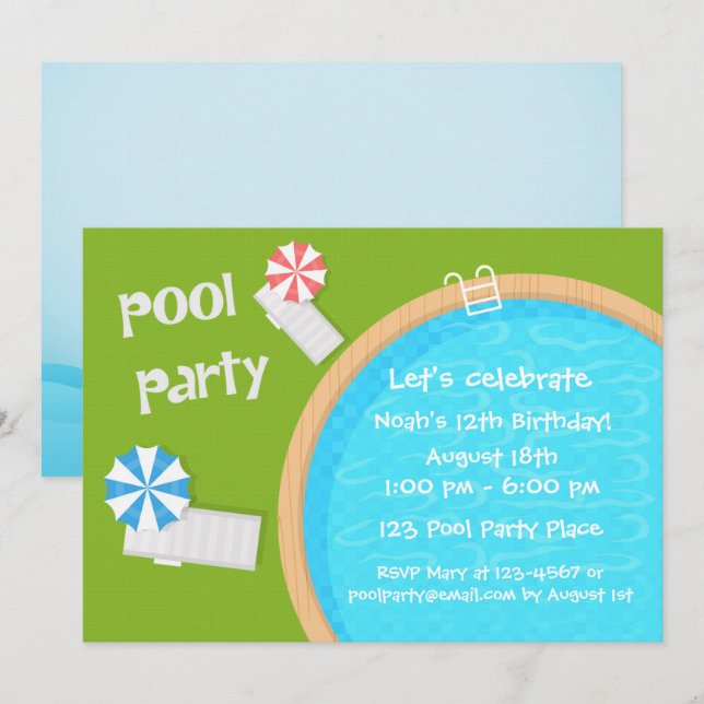Convite Festa de Piscina de Natação (Frente/Verso)