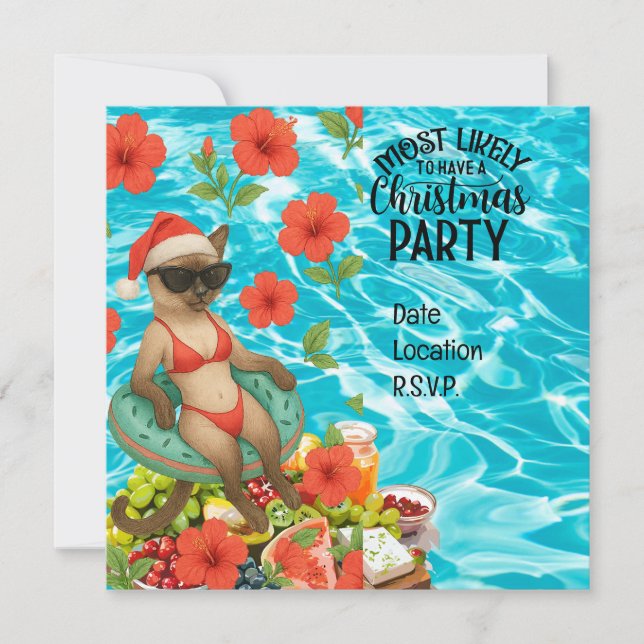 Convite Festa de Piscina de Natal para o Natal em julho (Frente)