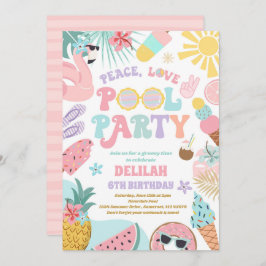 Convite Festa de Piscina de Paz Groovy Summer Piscina Aniv