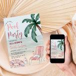 Convite Festa de Piscina de Summer Beach, 16<br><div class="desc">Jogue uma festa na praia para o doce aniversário de 16 anos da sua filha com este convite legal e chico com elementos aquosos de verão e frente de praia.</div>