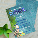Convite Festa de Piscina de Verão Azul 16ª Celebração de A<br><div class="desc">Prepare-se para ser motivado por este convite contemporâneo e personalizado que define perfeitamente o clima para a sua próxima 16ª festa de aniversário. Um vibrante anel de piscina laranja, uma folhagem tropical exuberante e uma bola viva de natação combinam-se para criar uma interessante piscina de azure que serve como ponto...</div>