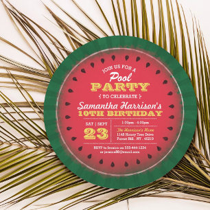 Convite Festa de Piscina de Verão de Melancia Divertida Qu
