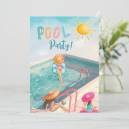 Convite Festa de Piscina de Verão Divertida Aquarela 16