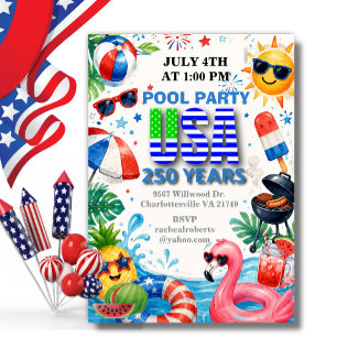 Convite Festa de piscina de verão dos 250 anos da América