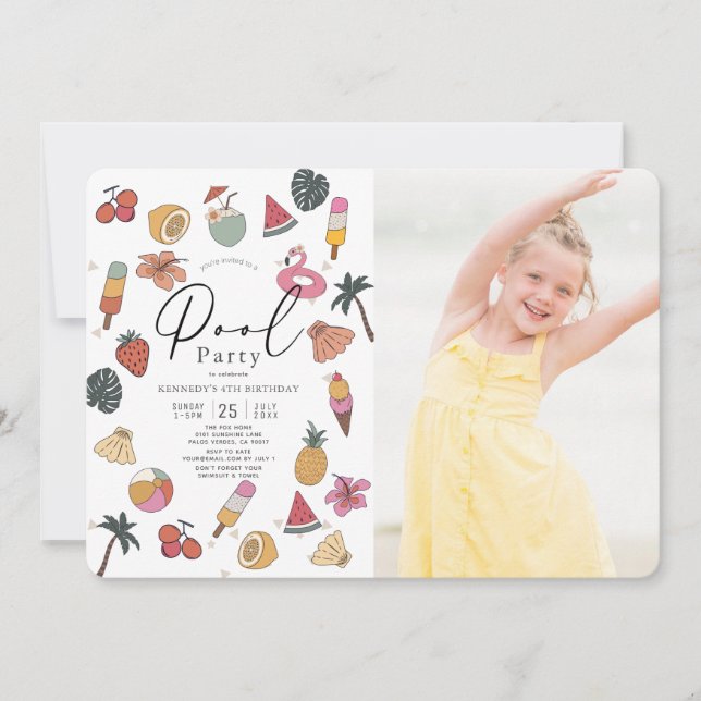 Convite Festa de piscina de Verão Nadando Rapariga Foto An (Frente)