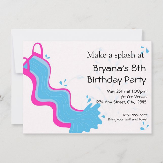 Convite Festa de Piscina de Verão para Meninas Deslizador  (Frente)