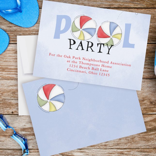 Convite Festa de Piscina de Verão, Personalizada (Watercolor pool party invitation)