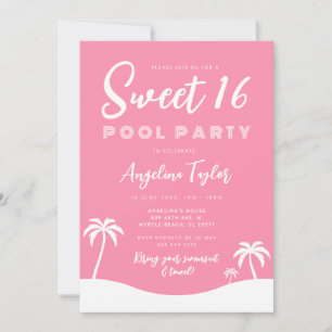 Convite Festa de Piscina de Verão Rosa Meninas Doce 16