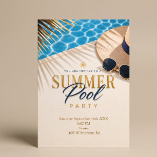Convite Festa de Piscina de Verão Tema Luxuoso à Beira da