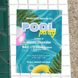 Convite Festa de Piscina de Verão Tropical Aniversário de 