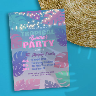 Convite Festa de Piscina de Verão Tropical Pastel Neon