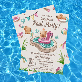 Convite Festa de piscina divertida de capivaras de verão