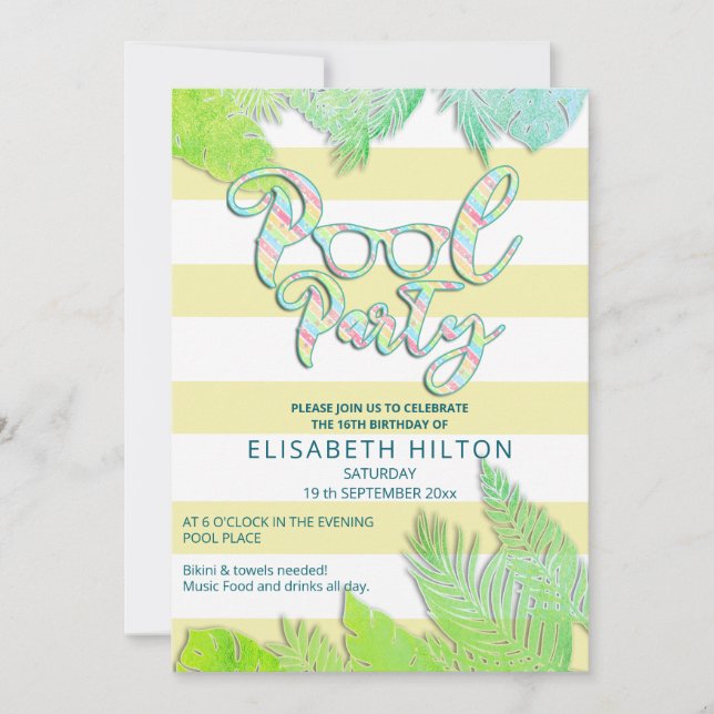 Convite Festa de piscina divertida legal no verão (Frente)
