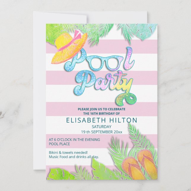 Convite Festa de piscina divertida legal no verão (Frente)