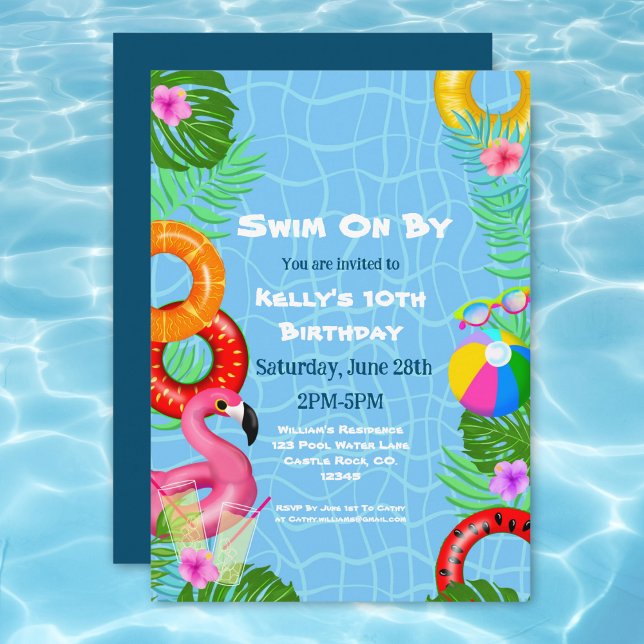 Convite Festa de Piscina Divertida Nadando Aniversário (Dive into excitement with this vibrant invitation, perfect for a poolside extravaganza  fun, sun!)