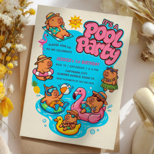 Convite Festa de Piscina do Capivara Vibrante Aniversário