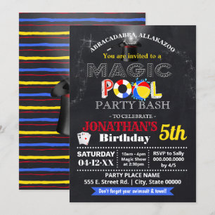 Convite Festa de piscina e espetáculo de magia para crian