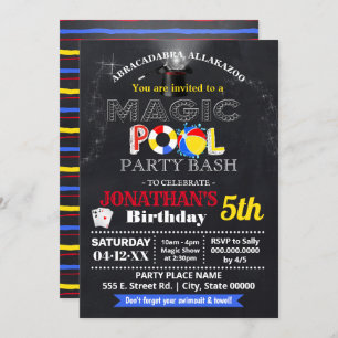 Convite Festa de piscina e espetáculo de magia para crianç