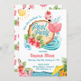 Convite festa de piscina flamingo rosa aquarela fofa