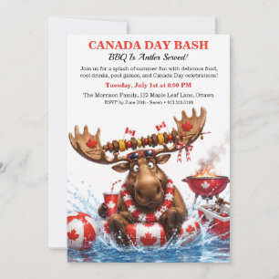 Convite Festa de piscina no Dia do Canadá com churrasco e