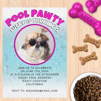 Convite Festa de piscina para cachorro com foto personaliz