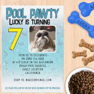 Convite Festa de piscina para cachorro com foto personaliz