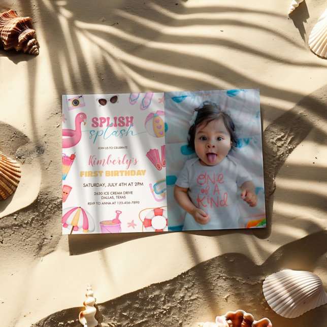 Convite Festa de Piscina para Garotas Convidar, Dividir Fo (Criador carregado)