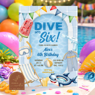 Convite Festa de piscina para meninos: Mergulhe em qualque
