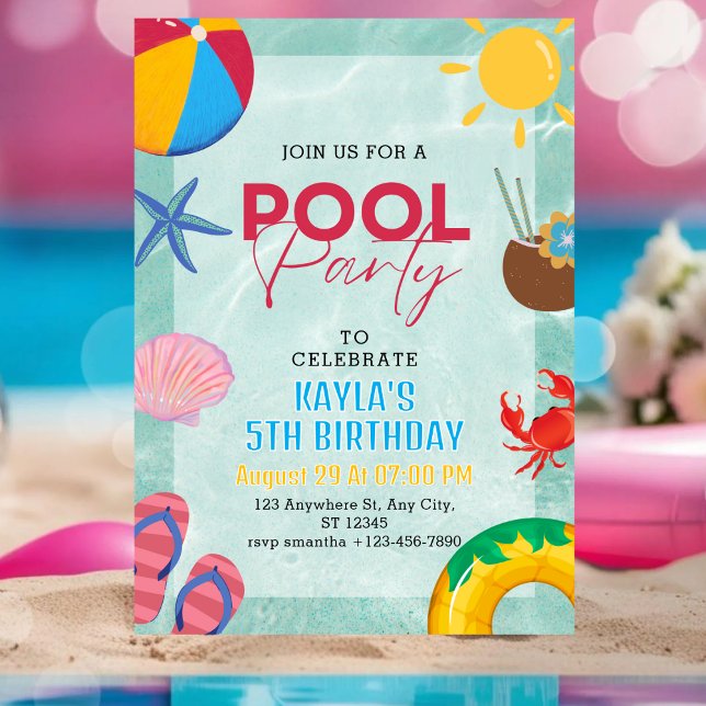 Convite Festa de Piscina Personalizada Aniversário Meninas (Criador carregado)