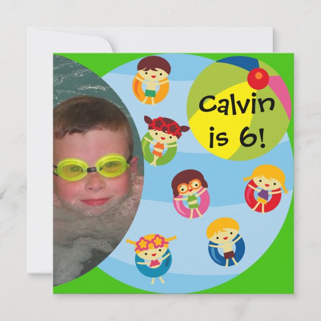 Convite Festa de Piscina Personalizada para Nadar Aniversá (Frente)