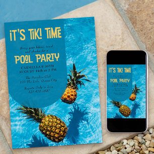Convite Festa de Piscina Tiki Time Aniversário de 30 anos