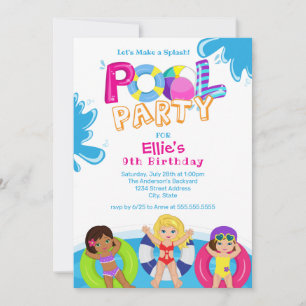 Convite Festa de Piscinas de Meninas 9º Aniversário