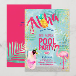 Convite FESTA DE PISCINAS Tropicais Flamingo Pineapple Alo