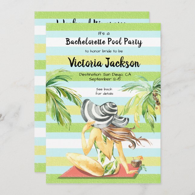 Convite Festa de Piscinas Tropical de fuga de meninas (Frente/Verso)