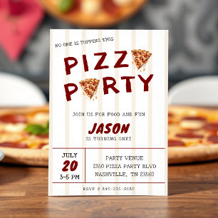 Convite Festa de Pizza Aniversário Infantil Listrado
