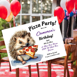 Convite Festa de Pizza Cute Hedgehog Aniversário