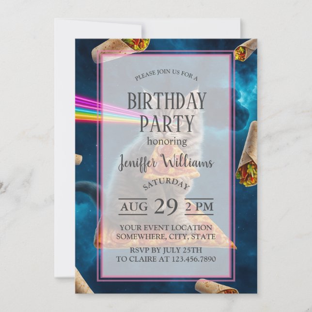 Convite Festa de Pizza de Gatos Laser (Frente)