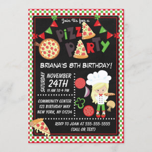 Convite Festa de Pizza Menina Loira Aniversário de Criança