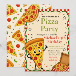 Convite Festa de Pizza para Crianças Celebração de 5º Aniv
