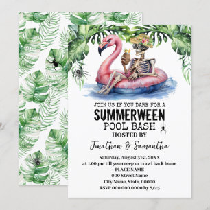 Convite Festa de Pool Esqueleto Tropical do Summerween
