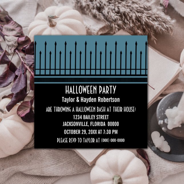 Convite Festa de Portas de Halloween Spooky, Azul (Spooky Halloween Gate Party Invite - Blue)