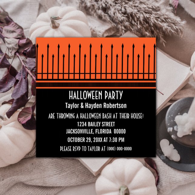 Convite Festa de Portas de Halloween Spooky, Orange (Spooky Halloween Gate Party Invite - Orange)