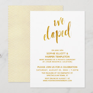 Convite Festa de Pós-Casamento Slim Gold Chevron Nós Fugim