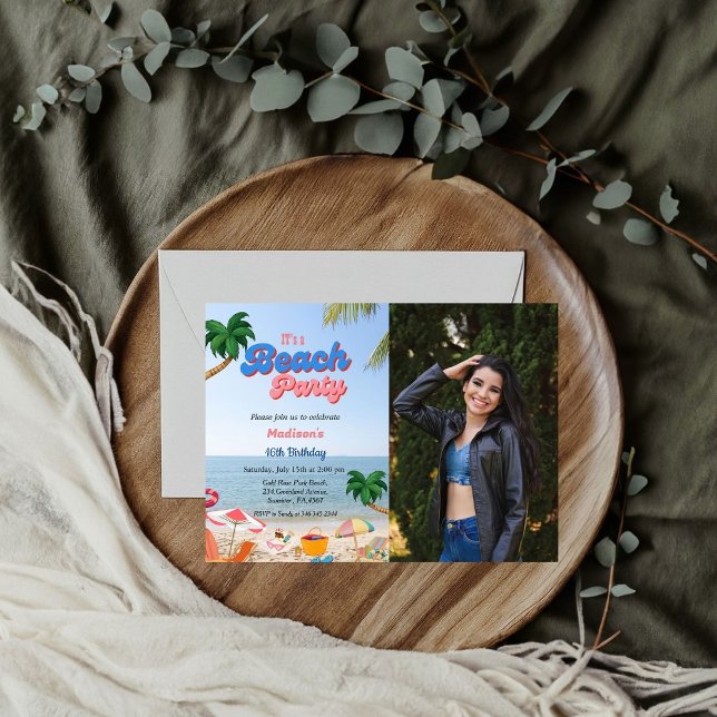 Convite Festa de praia, aniversário tropical (Criador carregado)