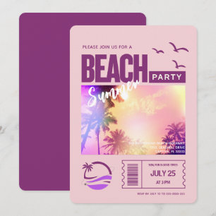 Convite Festa de Praia de Verão Rosa Roxo